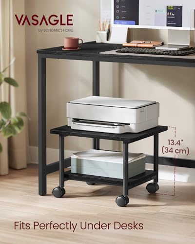 VASAGLE 2-Tier Printer Stand with Locking Wheels, Under Desk Printer Table - color: Ebony Black, size: 2 Tiers/Compact