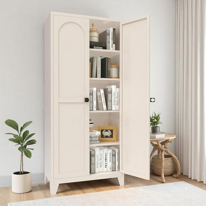 71'' Tall Metal Garage Storage Cabinet with Doors (Beige) | Cabinets Adjustable Shelves,Heavy Duty Steel Pantry File Cabinet for Home Office, Kitchen ,School, Utility - color: 71''beige