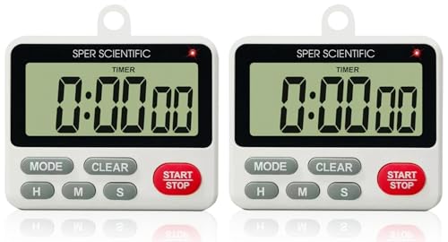 Sper Scientific 24-Hour Digital Lab + Kitchen Timer with LED Light 810001 - Precision Countdown Timer with Large Display, Loud Alarm & Clock Mode - for Cooking, Lab Experiments & More - 2 pc - size: 2 Pack