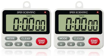 Sper Scientific 24-Hour Digital Lab + Kitchen Timer with LED Light 810001 - Precision Countdown Timer with Large Display, Loud Alarm & Clock Mode - for Cooking, Lab Experiments & More - 2 pc - size: 2 Pack