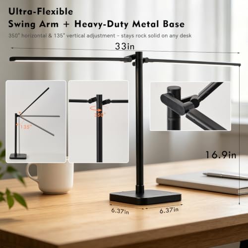 BOHON Desk Lamp for Home Office Dual Head 24W Swing Arm Task Lamp Black - color: Black, size: Large