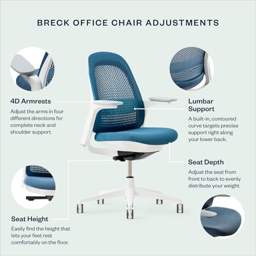 Haworth Breck Ergonomic Office Chair, Home Office Desk Chair, Stone | Computer Desk Chair with Height-Adjustable Lumbar Support, White Trim, Duo-Tone Hard Casters, and 4D-Arms - color: Stone, style: White Trim