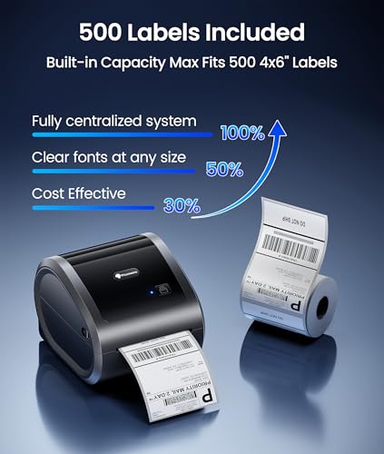 Phomemo 300DPI 4x6 Thermal Shipping Label Printer with 500 Labels | Ethernet Bluetooth & USB connection, Thermal Printer for Small Business, Compatible with iOS Android Windows Mac USPS UPS - color: Grey