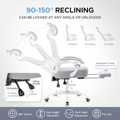 Ergonomic Office Chair with Footrest,Ultra Thick Desk Chair,Grey - color: Grey