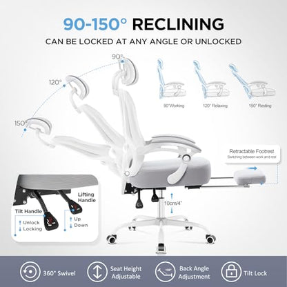 Ergonomic Office Chair with Footrest,Ultra Thick Desk Chair,Grey - color: Grey