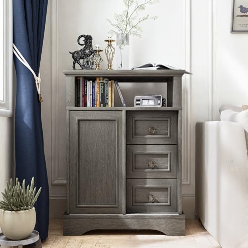 Maupvit Storage Cabinet with Drawers and Adjustable Shelves,Small Floor Storage Cupboard with Sliding Barn Door for Kitchen,Living Room,Home Office,Grey - size: 31.5" H