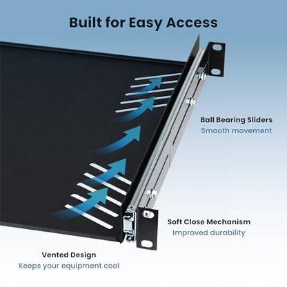 Penn Elcom R1290/1U Sliding Rack Tray (Audio, AV, IT, DJ) Equipment Shelf for 1 Rack Space up to 15 Inch Deep