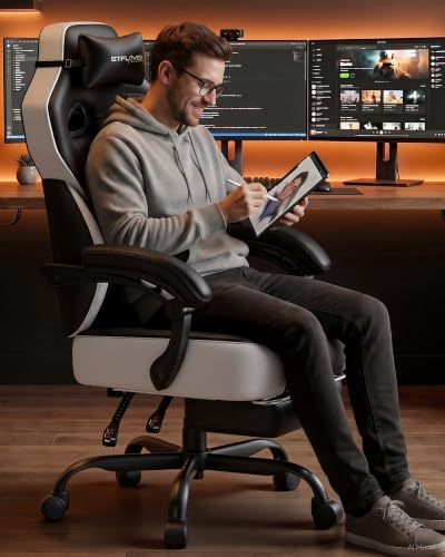 GTPLAYER Big & Tall Gaming Chair, Wide Seat with Footrest, Black & White - color: 09 Black & White