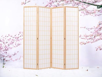 4 Panels Room Divider Privacy Screen Shoji Divider 6ft High Japanese Style Privacy Room Divider (Natural, 4 Panels) - color: Natural, size: 4 panels
