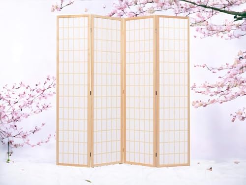 4 Panels Room Divider Privacy Screen Shoji Divider 6ft High Japanese Style Privacy Room Divider (Natural, 4 Panels) - color: Natural, size: 4 panels