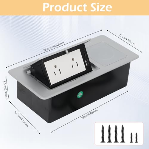 Table Pop Up Outlet Automatic Pop Up Strip Center Countertop Recessed Power Strip with 15W Wireless Charger + USB A + USB C + 2AC 5.9Ft Cord for Conference Desk Office Kitchen (Silver-Wireless) - style: Silver-Wireless