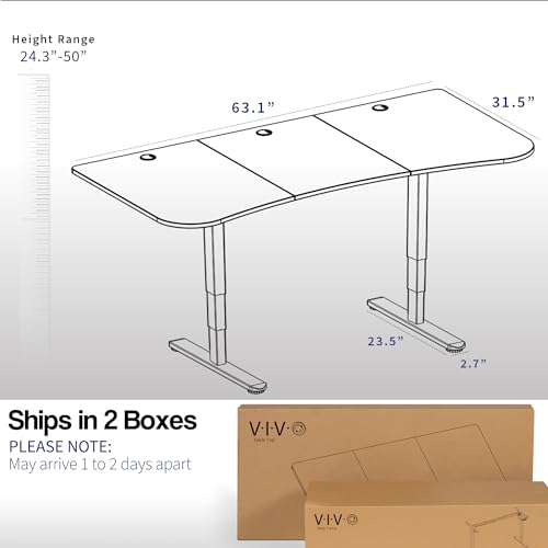 VIVO Dark Gray 63 x 32 in Standing Desk, DESK-KIT-2B1G - color: Dark Gray Top / Black Frame, size: 63 x 32