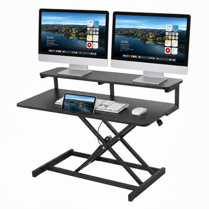 37" Height Adjustable Standing Desk Converter, 4.9" to18.5 Height Adjustable Sit Stand Up Desk Riser with Secondary Desks, Desktop Workstation Riser for Home Office Computer Laptop, Black - color: Black
