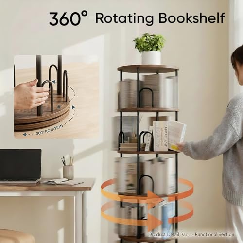 5 Tier Rotating Bookshelf Tower Spinning Bookshelf - color: Black, size: 5 Tiers