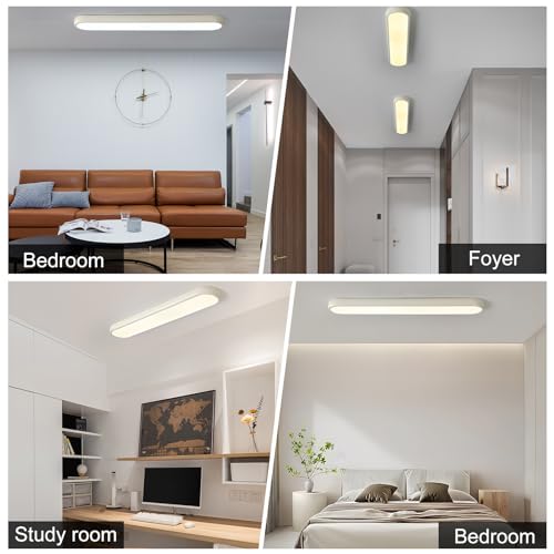 Qcyuui LED Ceiling Light, 39.4 in 48W Dimmable Kitchen Ceiling Light | Linear Flush Mount Light with Remote, 3000K-6500K, Modern Cream Acrylic Fixture for Bedroom, Hallway, Office, Closet - color: Cream/Dimm/48W/39.4IN, size: 39.4in