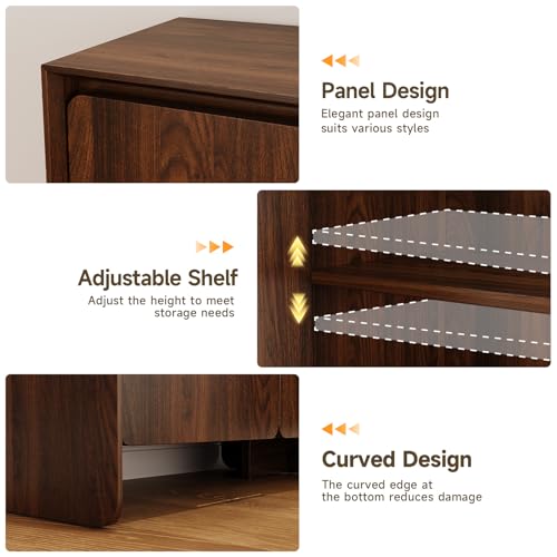63" Sideboard Buffet Cabinet with Storage, Buffet Sideboard Cabinet with 4 Doors & Adjustable Shelves, Modern Coffee Bar Console Table for Living Room, Kitchen, Entryway - color: Walnut
