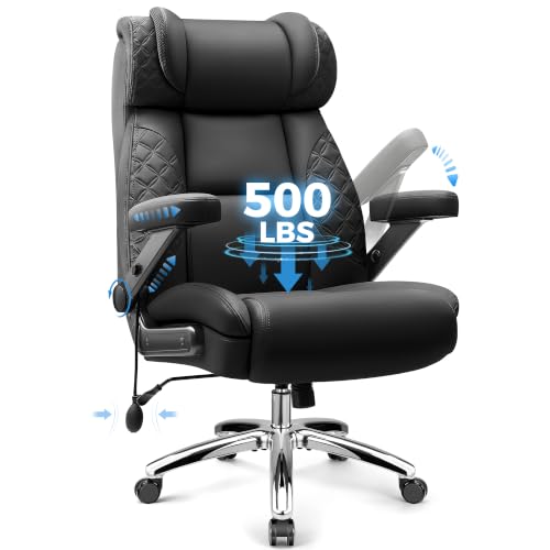 Big and Tall Office Chair, Desk Computer Chair for Heavy People, Oversized Executive Gaming Chair, Extra Wide 500LBS Ergonomic Comfy Office Chair with Adjustable Lumbar Support & 5D Flip Arms - color: Black