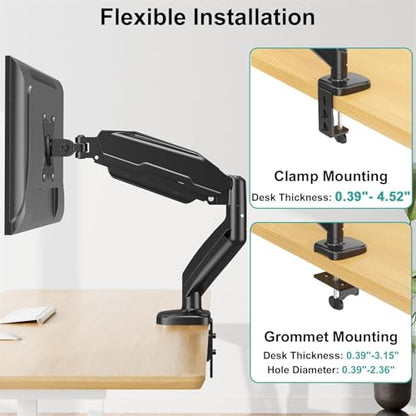 Single Monitor Mount for Desk, Monitor Articulating Arm for max 32inch, Adjustale VESA Monitor Stand for Computer Screen, Clamp and Grommet Base, VESA 75x75/100x100