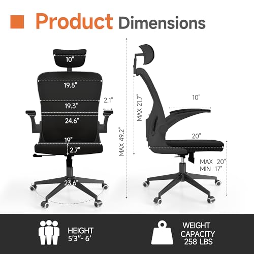 Monhey Office Chair Ergonomic Desk Chair with Lumbar Support&Headrest&Flip-up Arms Height Adjustable Rocking Swivel High Computer Chair Multi-Angle from 90° to 125° with 350LBS Capacity (03All Black) - color: 03all Black