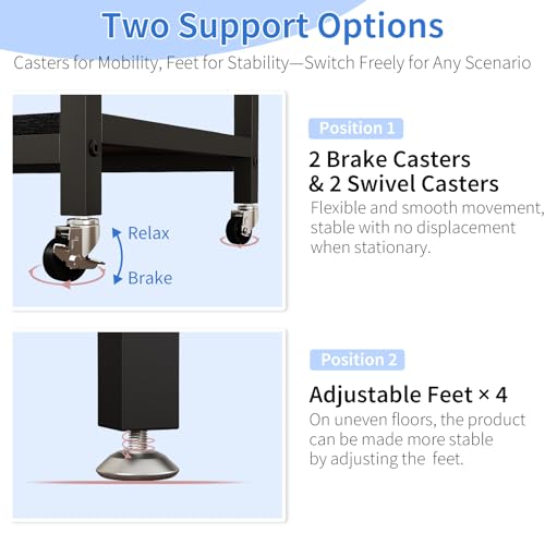 METYERRY Under Desk Printer Stand with Power Outlet, Adjustable Shelf,Black - color: Black