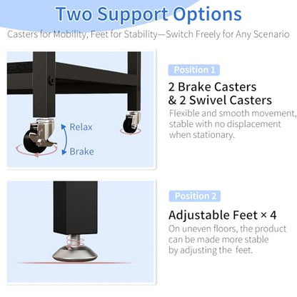 METYERRY Under Desk Printer Stand with Power Outlet, Adjustable Shelf,Black - color: Black