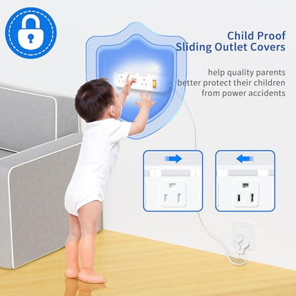 Flat Plug Power Strip Surge Protector 3 Outlets, Extension Cord 6 ft 3 Prong, 300J, 10A/1250W, Overload Protection Switch, Plug Strip for Home Office, Child Safety Slide Outlet Covers - style: 6ft/Ultra-thin Flat Plug