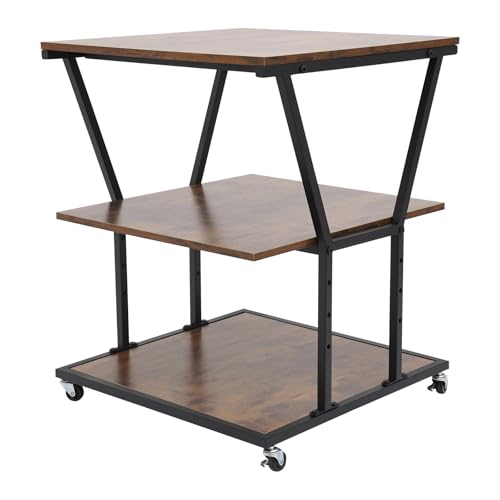 3-Tier Printer Stand for Home/Office, Mobile Rolling Cart with Storage Shelf & Wheels, Industrial Style Printer Table for Heat Press, Scanner, Fax Machine (Black)