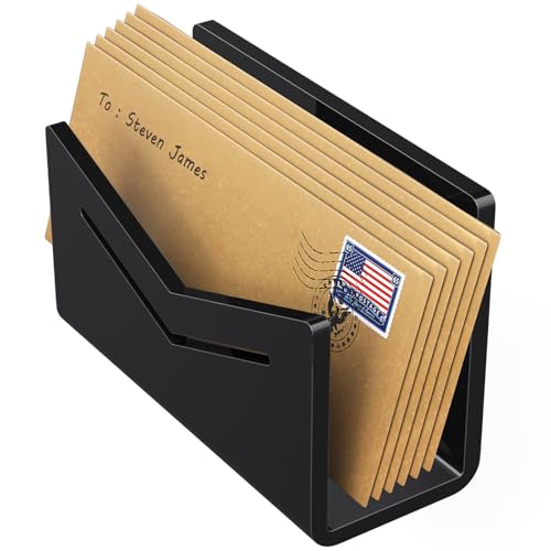 Beego Envelope and Mail Organizer Countertop - Black Acrylic Desk Organizer Letter Holder Desktop File Sorter Bill Document Folder Rack for Office, Home, School Desk Organization - color: Black, size: 1 Compartment