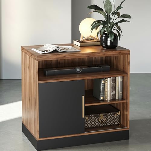ModernMate Wood Accent Storage Cabinet with Shelves and Sliding Door - color: Black Walnut