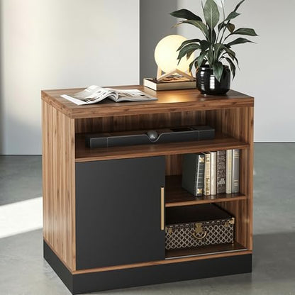 ModernMate Wood Accent Storage Cabinet with Shelves and Sliding Door - color: Black Walnut