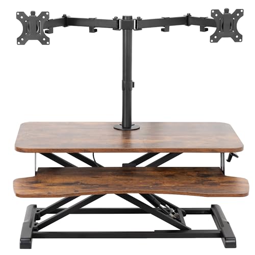 VIVO Vintage Brown 32 in Standing Desk Converter with Stand, DESK-V000KN-M2 - color: Vintage Brown, size: 32"