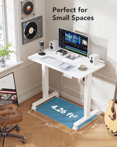HUANUO Electric Small Standing Desk, Whole Piece Desktop, Adjustable Height Computer Desk, 4 Height Memory Settings, Sit Stand Up Desk for Home Office, 35" x 20", White - size: 35" X 20"
