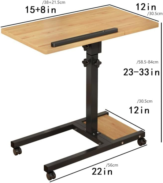 Laptop Desk Stand for Bed Portable Desk Overbed Bedside Mobile Laptop Table Rolling Foldable Table Adjustable Height with Locked Wheels & Mouse Pad for Office Sofa (Natural Color) - color: Natural Color