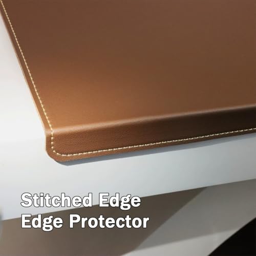 Leather Desk Mat with Stitched Edges & Edge Protection, Non-Slip Large Office Desk Mouse Pad for Work Game Typing, Waterproof Writing Table Extended Protector (Navy,35.4"x15.7") - color: Navy, size: 35.4"x15.7"