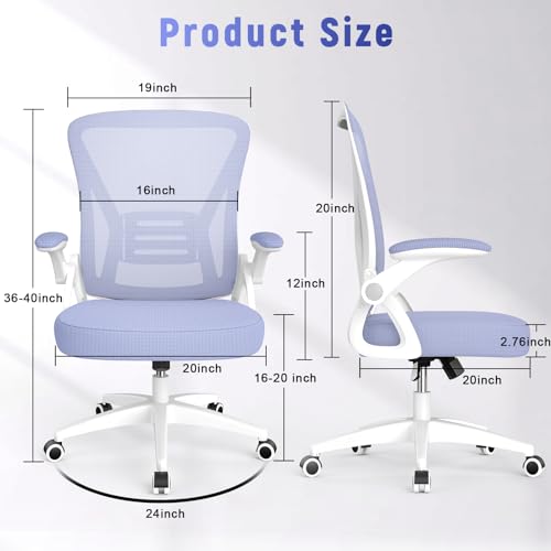 naspaluro Home Office Desk Chair Mid Back with Adjustable Height Purple | Comfy Ergonomic Chair with Flip-Up Arm and Lumbar Support, Breathable Mesh Swivel Computer Chair for Study Working Teacher - color: Light Purple