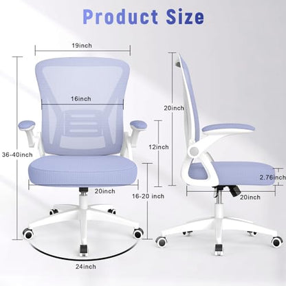 naspaluro Home Office Desk Chair Mid Back with Adjustable Height Purple | Comfy Ergonomic Chair with Flip-Up Arm and Lumbar Support, Breathable Mesh Swivel Computer Chair for Study Working Teacher - color: Light Purple