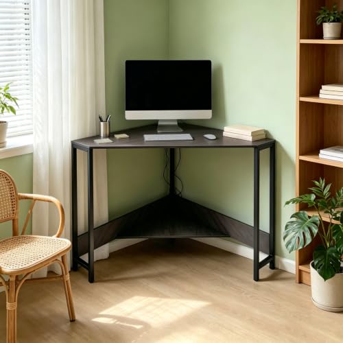 Corner Desk with Outlets and USB Ports, Triangle Desk with Storage