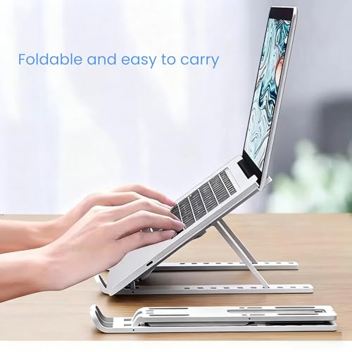 Laptop Stand for Desk, Adjustable Foldable Portable Laptop Riser, ABS+Silicone Ventilated Cooling Notebook Holder for 10-17.3” Laptops & Tablets (White) - color: White