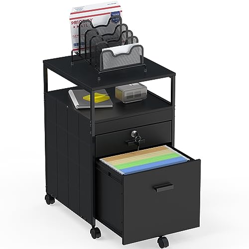 SHW Box File Rolling Mobile Cabinet with Lockable Drawer, Black - color: Black