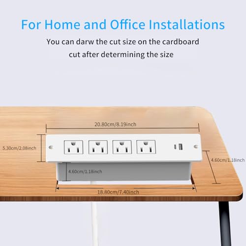Recessed Power Strip Flush Mount Power Adapter Charging Station with USB Plug Multiple Surge Protector Hidden Outlet Extender with Extension Cord for Home Office Desk Furniture Nightstand Bed (White)