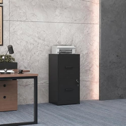 2 Drawer File Cabinet with Lock, 25.6" H Small File Cabinet | Metal Vertical File Cabinet for Home Office, Fits Letter/Legal/A4/F4 Files, Require Assembly, 25.6"H x 17.7"D x 15"W, Black - color: Black, size: 25.6"H - 2 Drawer