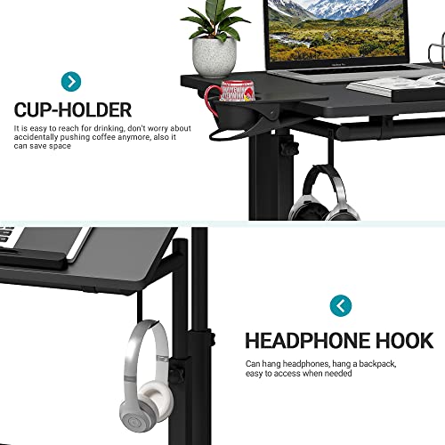 Klvied Adjustable Height Standing Desk with Cup Holder, Portable and Easy to Move, Ideal for Home or Office, Black - color: Black