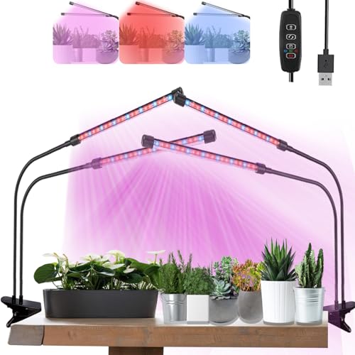 Grow Lights for Indoor Plants,Plant Growing Lights with Auto On Off Timer | Full Spectrum Plant Lamp,Auto On Off 3/9/12H Timer,9 Level Dimmable,3 Light Modes,for Indoor Seed Starting/Succulent, 2 Packs - color: Red+Blue, size: 2 Head-2 Packs