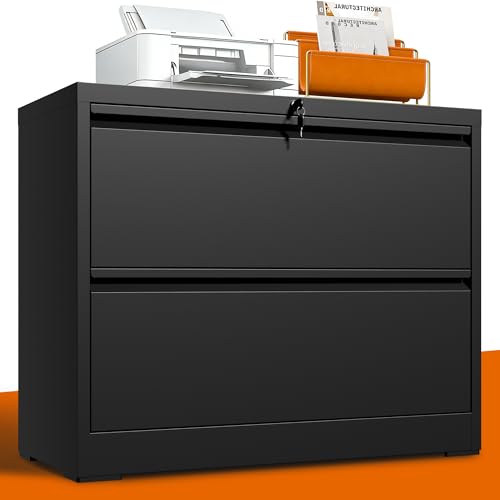 2 Drawer Lateral File Cabinet with Lock, Metal File Cabinets for Home Office, Office Furniture for Organization Hanging Legal/Letter/A4, Metal Filing Cabinet Storage Cabinet, Require Assembly, Black - color: Black, size: 2 Drawers (35.43 in Width)