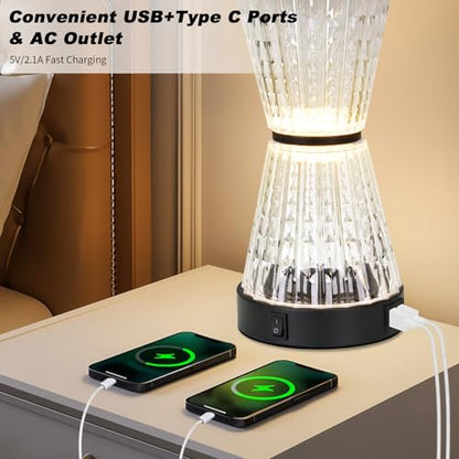 Modern Table Lamps for Living Room, 26" Tall Black Table Lamp with 2 Textured LED Night Light, 2 USB Charging Port & AC Outlet, Bedside Lamps for Bedroom Nightstands End Table Office, 2 Bulbs Included - color: Black-1