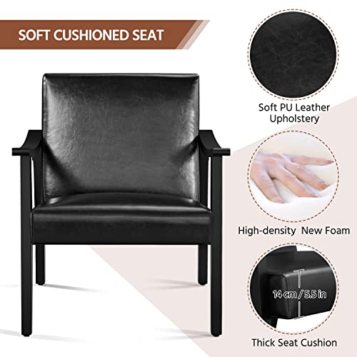 Yaheetech Accent Chairs Set of 2, Mid-Century Faux Leather Armchairs, Black - color: Black