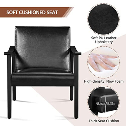 Yaheetech Accent Chairs Set of 2, Mid-Century Faux Leather Armchairs, Black - color: Black