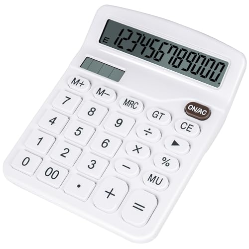 Cute White Desktop Calculator with Big Buttons, Dual Power Source | Solar and Battery, Large Display Screen - Perfect for Office, Teachers, and Students (White) - color: White