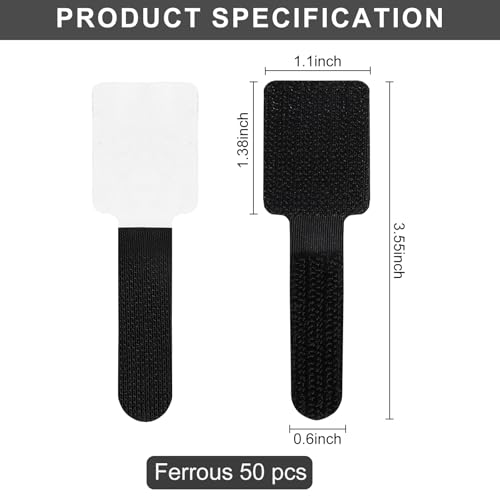 50-Pack Reusable Self-Adhesive Cable Ties Cable Management Adjustable Hook & Loop Straps for Organizing Data Cables, Wires, Headphones Under-Table Cord Management for Home, Office