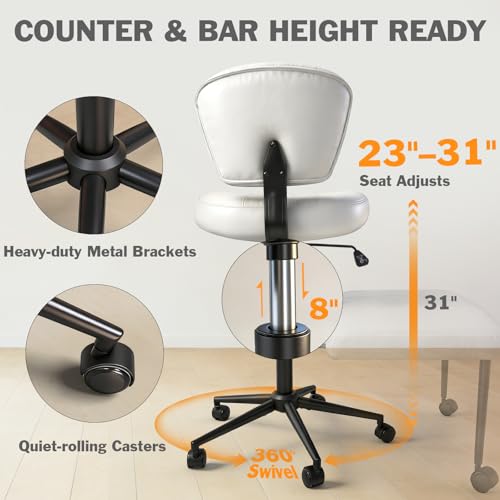 Meditation Chair with Footrest, 360° Swivel Height Adjustable Criss Cross Chair, White PU Padded Wide Seat, Home Office Desk Chair for Reading, Yoga, Peaceful Living - color: White